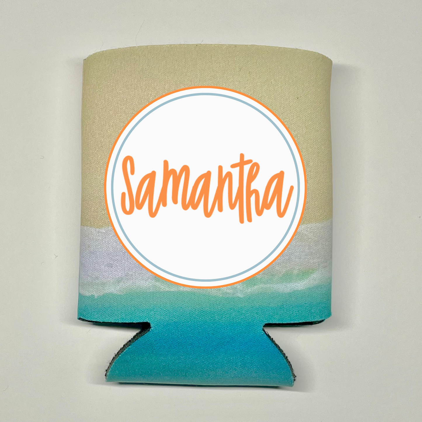 Custom Beach Pattern Can Coolers, Good Times And Tan Lines With Name Coolies