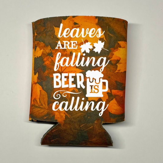 Fall Leaves Pattern Can Coolers, Leaves Are Falling Beer Is Calling Coolies