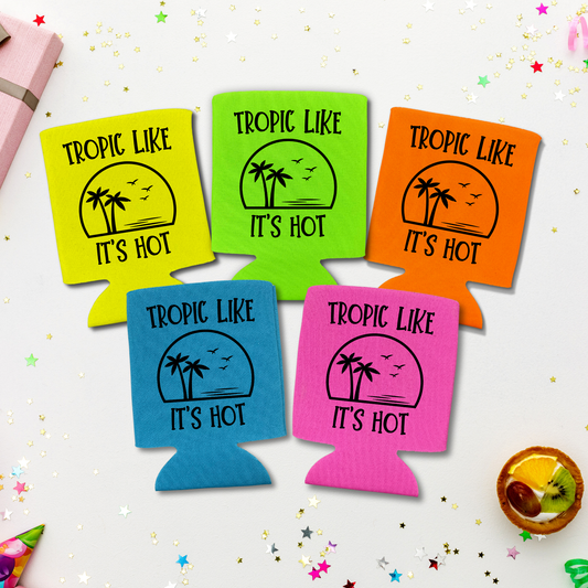 Custom Neon Bachelorette Party Can Coolers, Tropic Like It's Hot Coolies