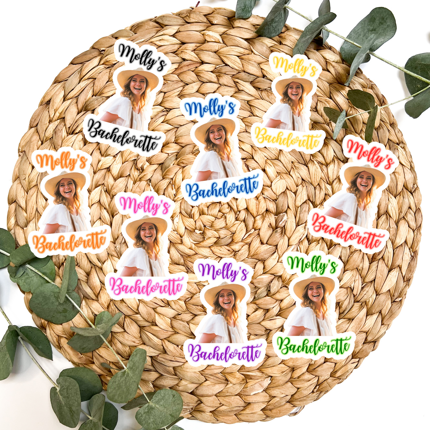 Custom Bachelorette Party Big Face Stickers, 9Pcs in 1Sheet