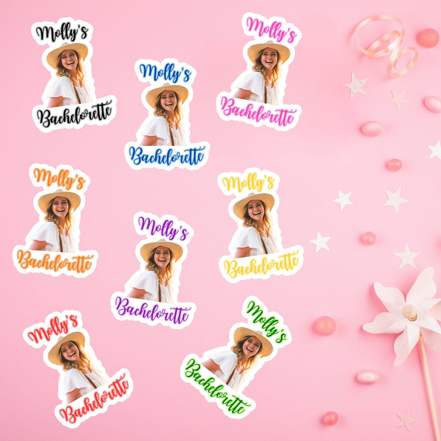 Custom Bachelorette Party Big Face Stickers, 9Pcs in 1Sheet