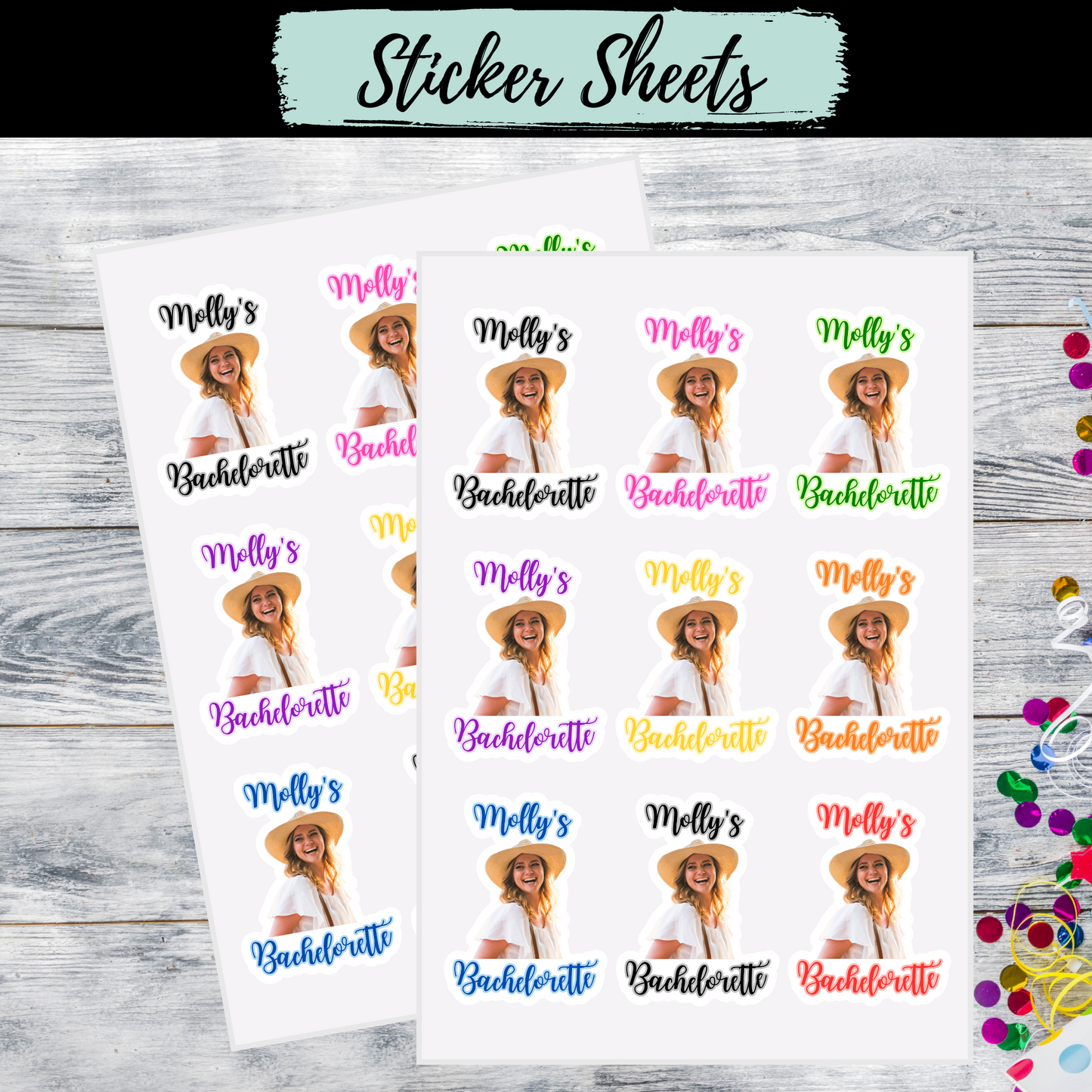 Custom Bachelorette Party Big Face Stickers, 9Pcs in 1Sheet