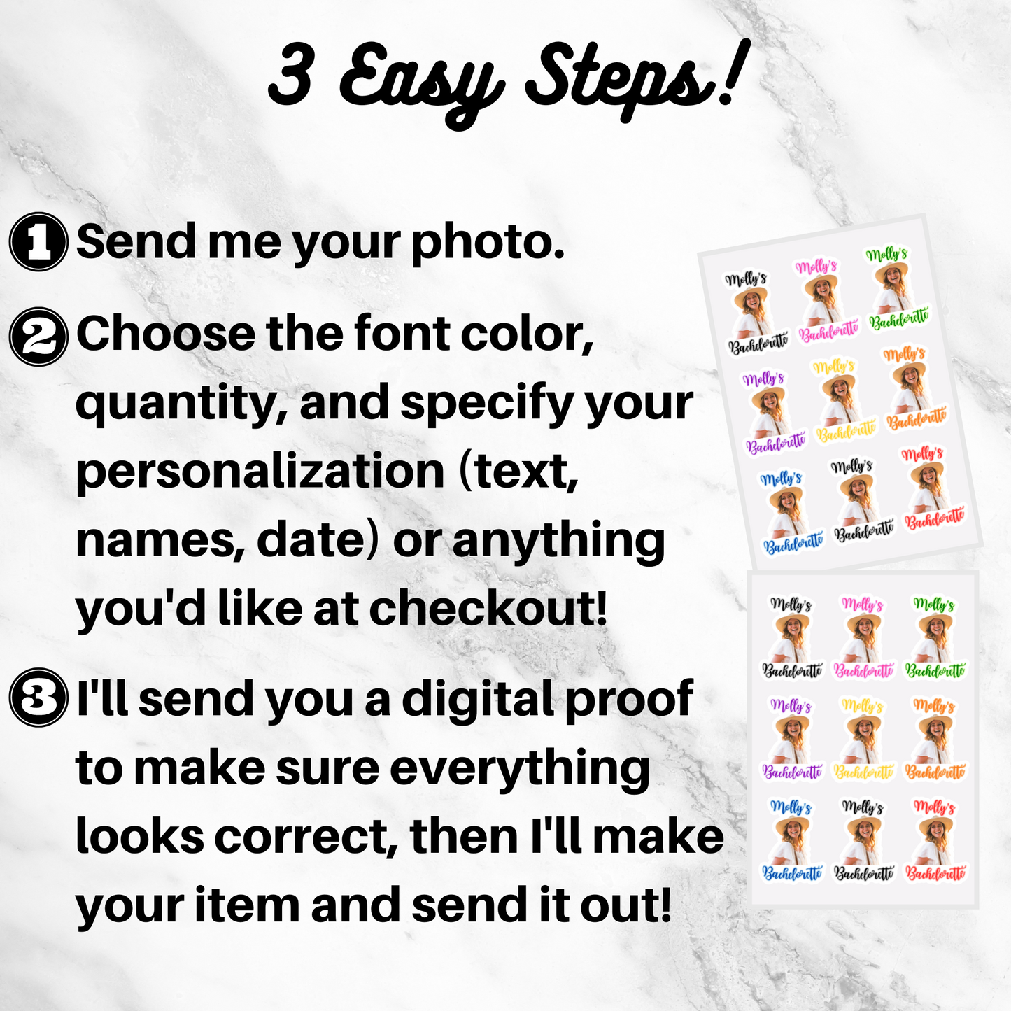 Custom Bachelorette Party Big Face Stickers, 9Pcs in 1Sheet