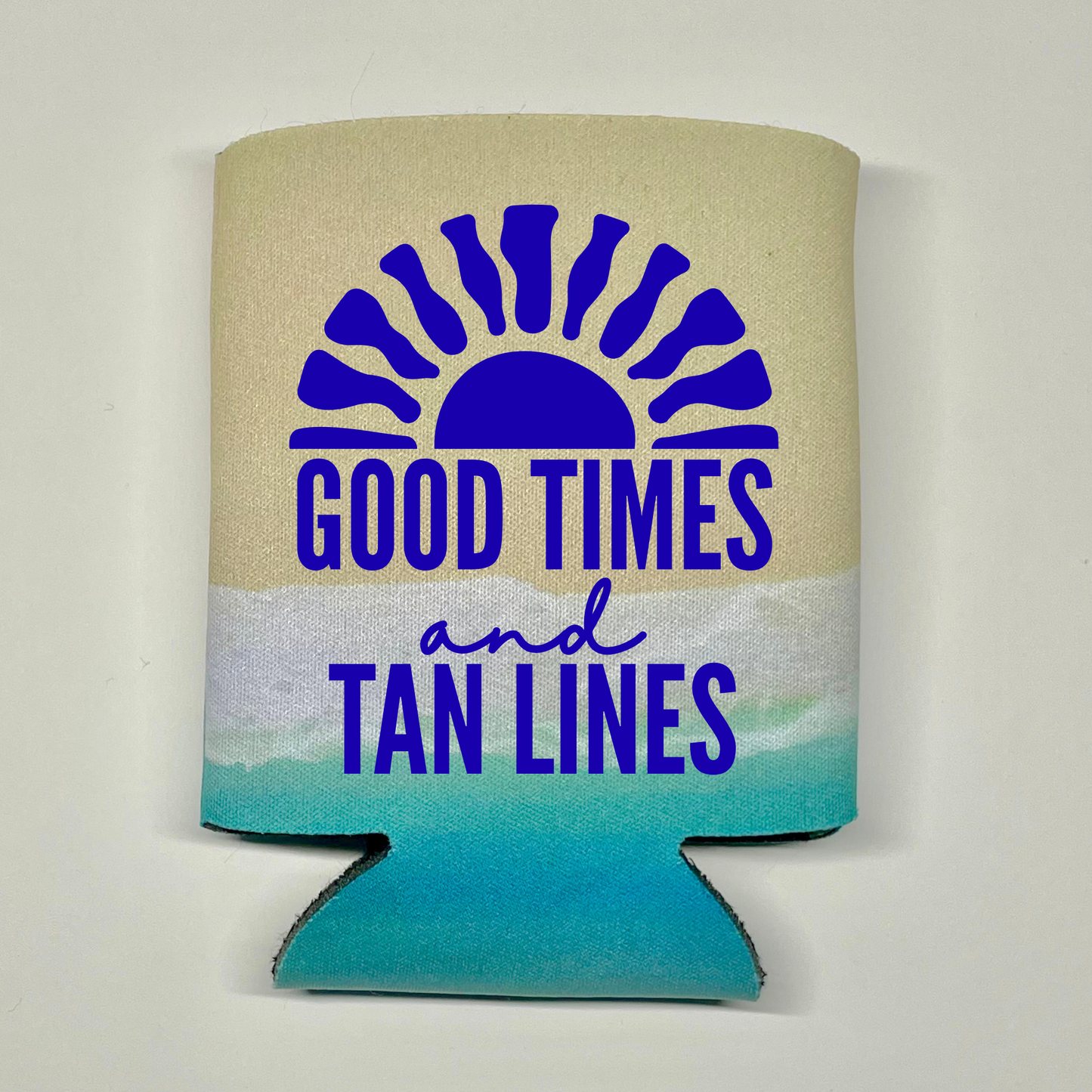 Beach Pattern Can Coolers, Good Times And Tan Lines, Summer Vacation Coolies