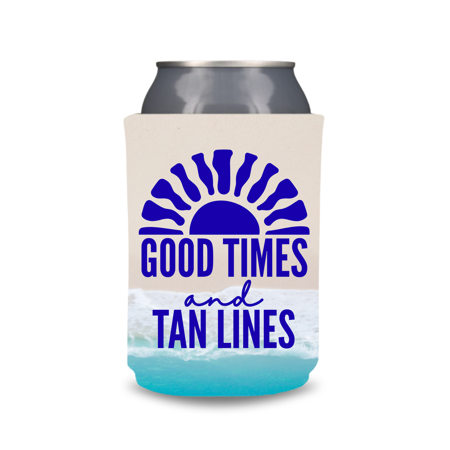 Beach Pattern Can Coolers, Good Times And Tan Lines, Summer Vacation Coolies