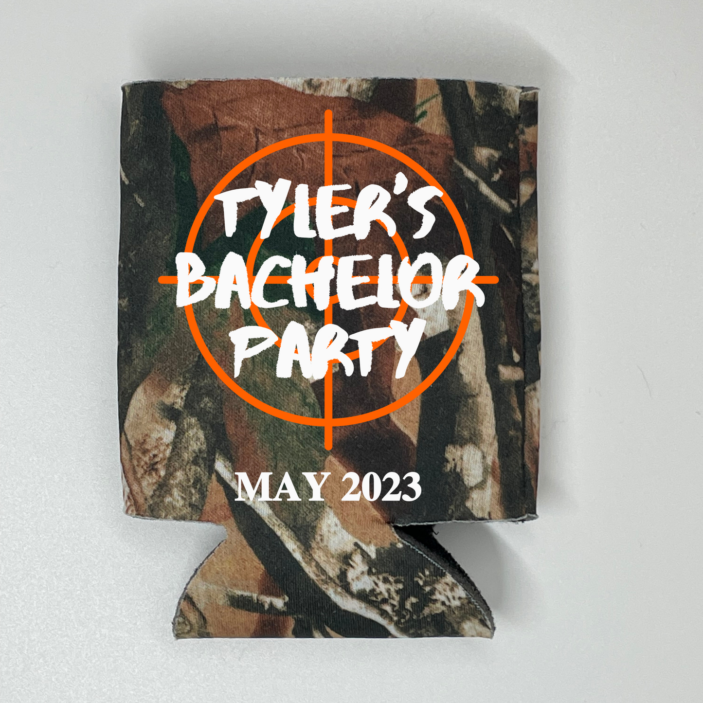 Custom Camouflage Bachelor Party Can Coolers, Let's Get Bucked Up Coolies