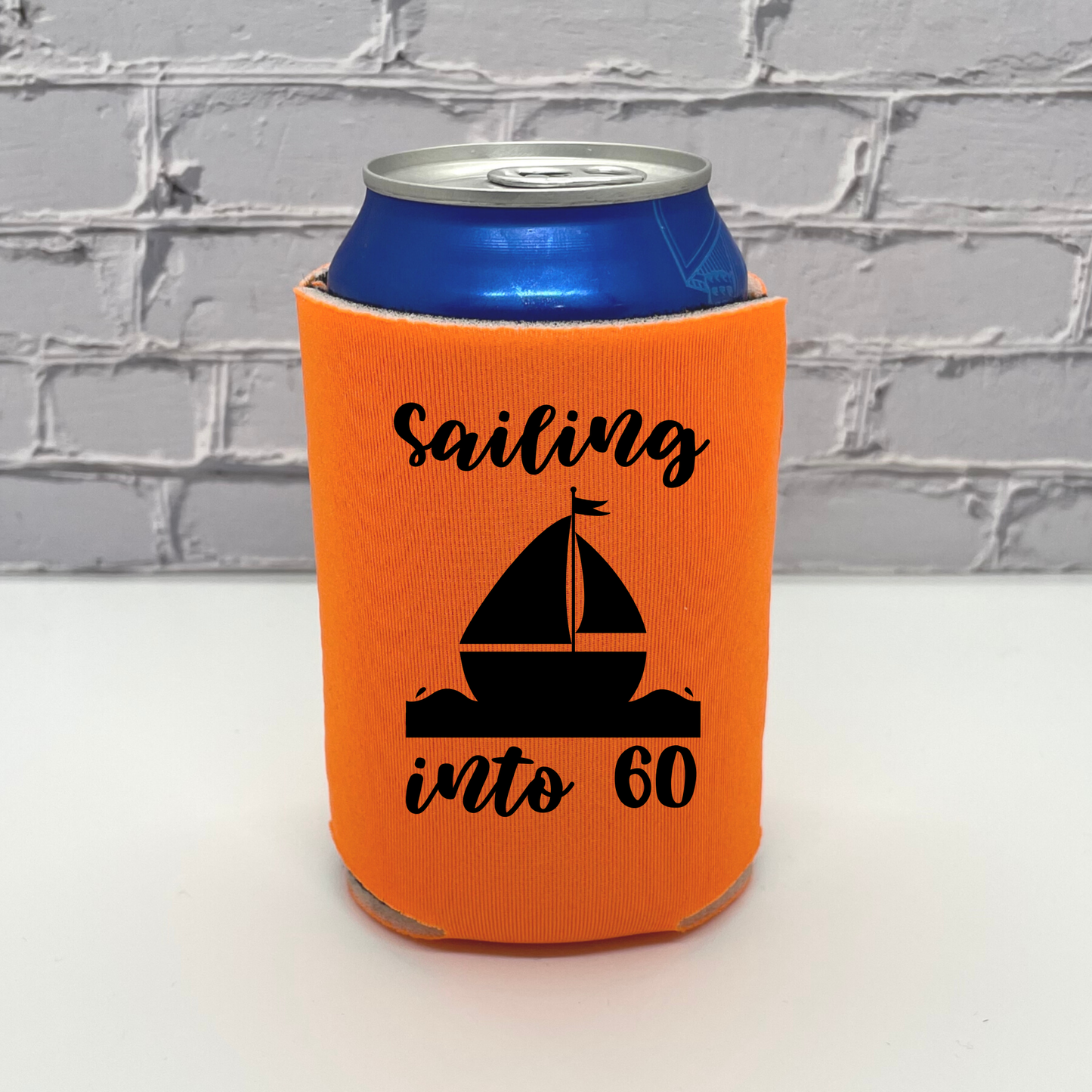 Custom Neon Birthday Can Cooler, Sailing Into 60 Coolies