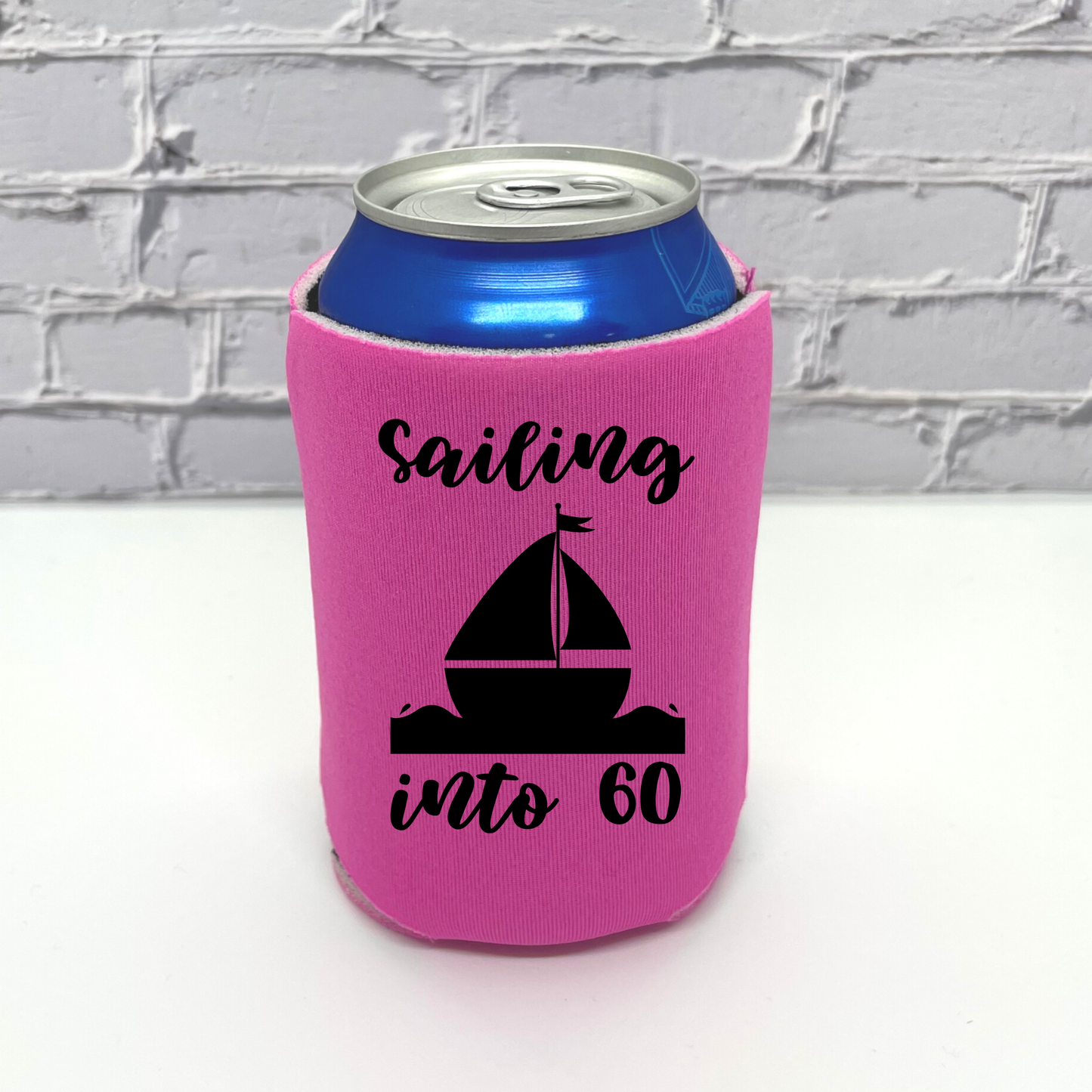 Custom Neon Birthday Can Cooler, Sailing Into 60 Coolies