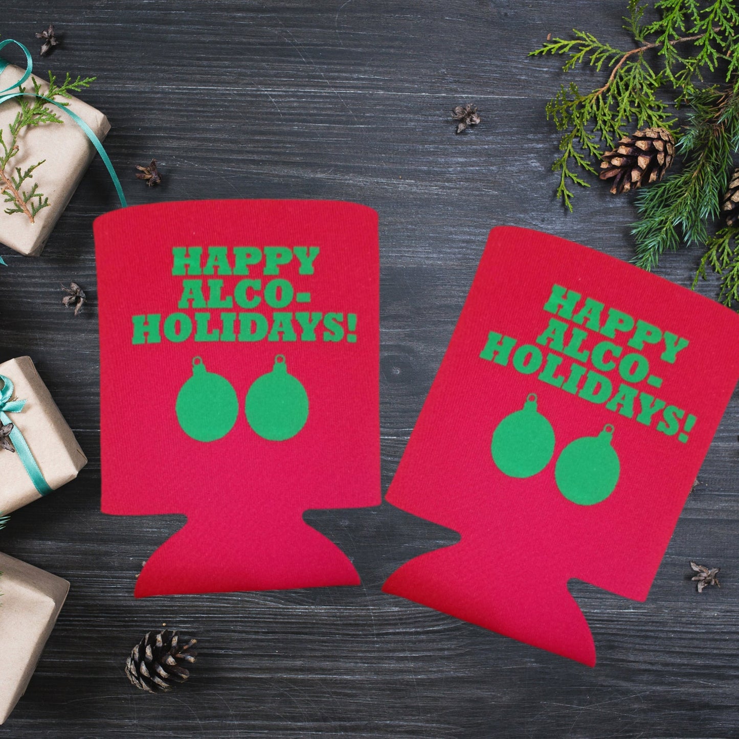 Christmas Can Coolers, Happy Alco-Holidays! Beer Coolies