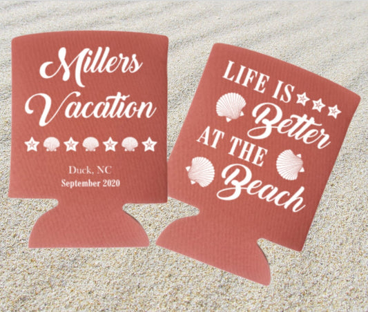 Custom Beach Vacation Can Coolers, Life Is Better At The Beach, Family Trip Coolies