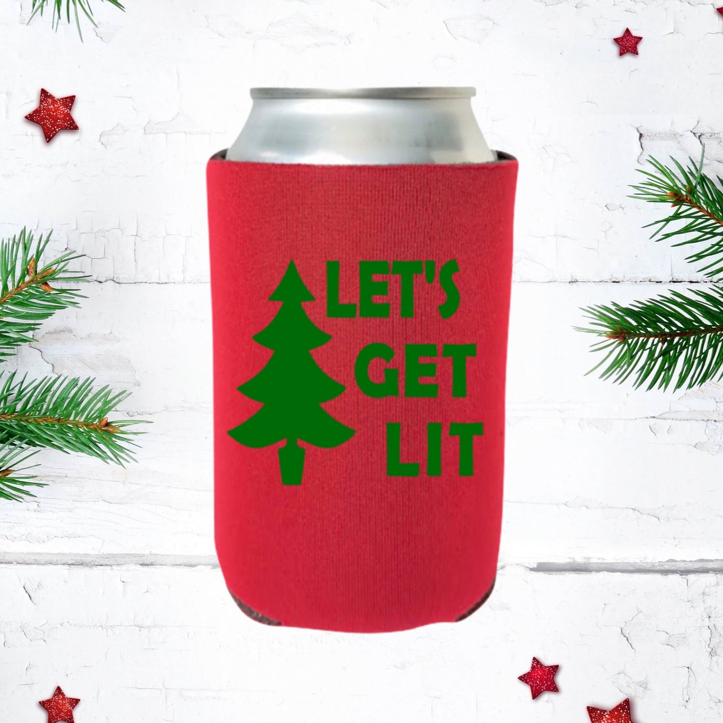 Christmas Can Coolers, Let's Get Lit Beer Coolies