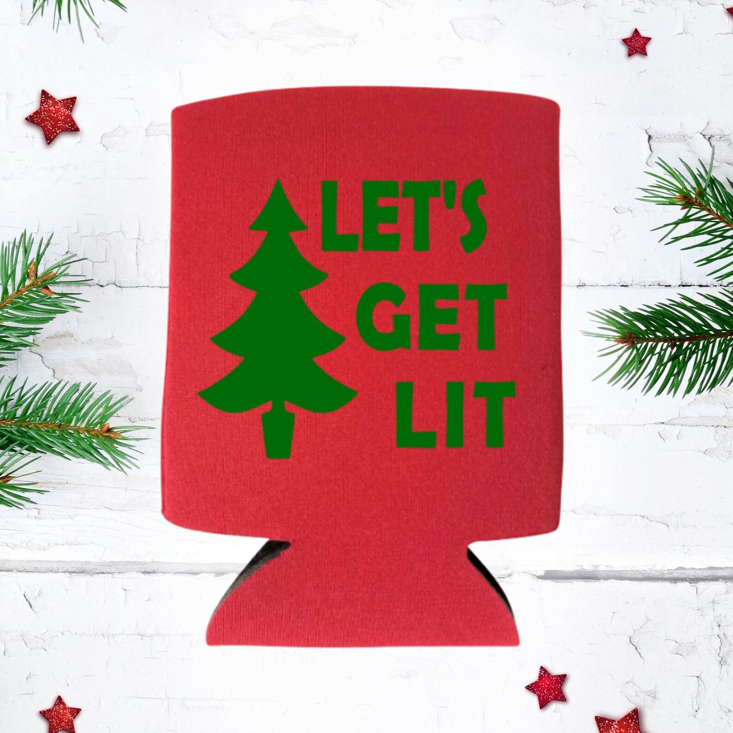 Christmas Can Coolers, Let's Get Lit Beer Coolies