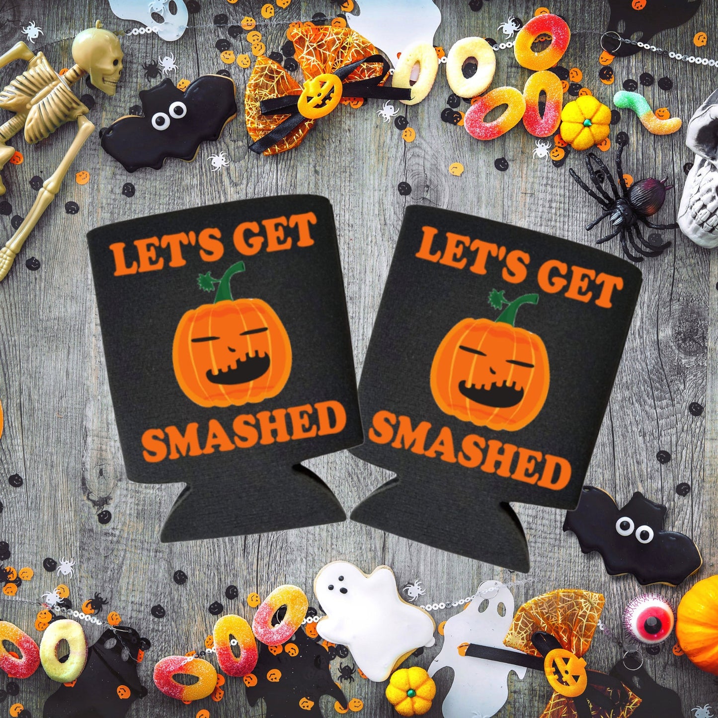 Halloween Can Coolers, Let's Get Smashed Beer Coolies