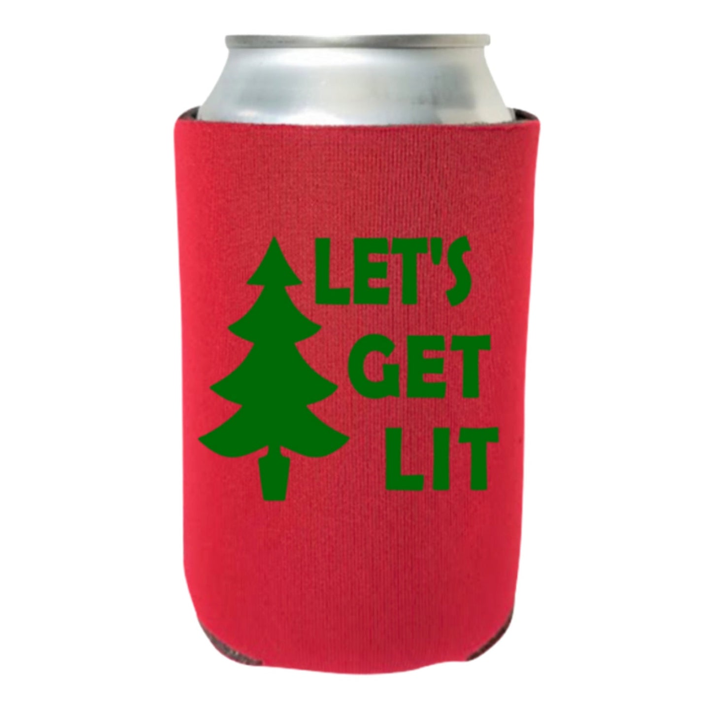 Christmas Can Coolers, Let's Get Lit Beer Coolies