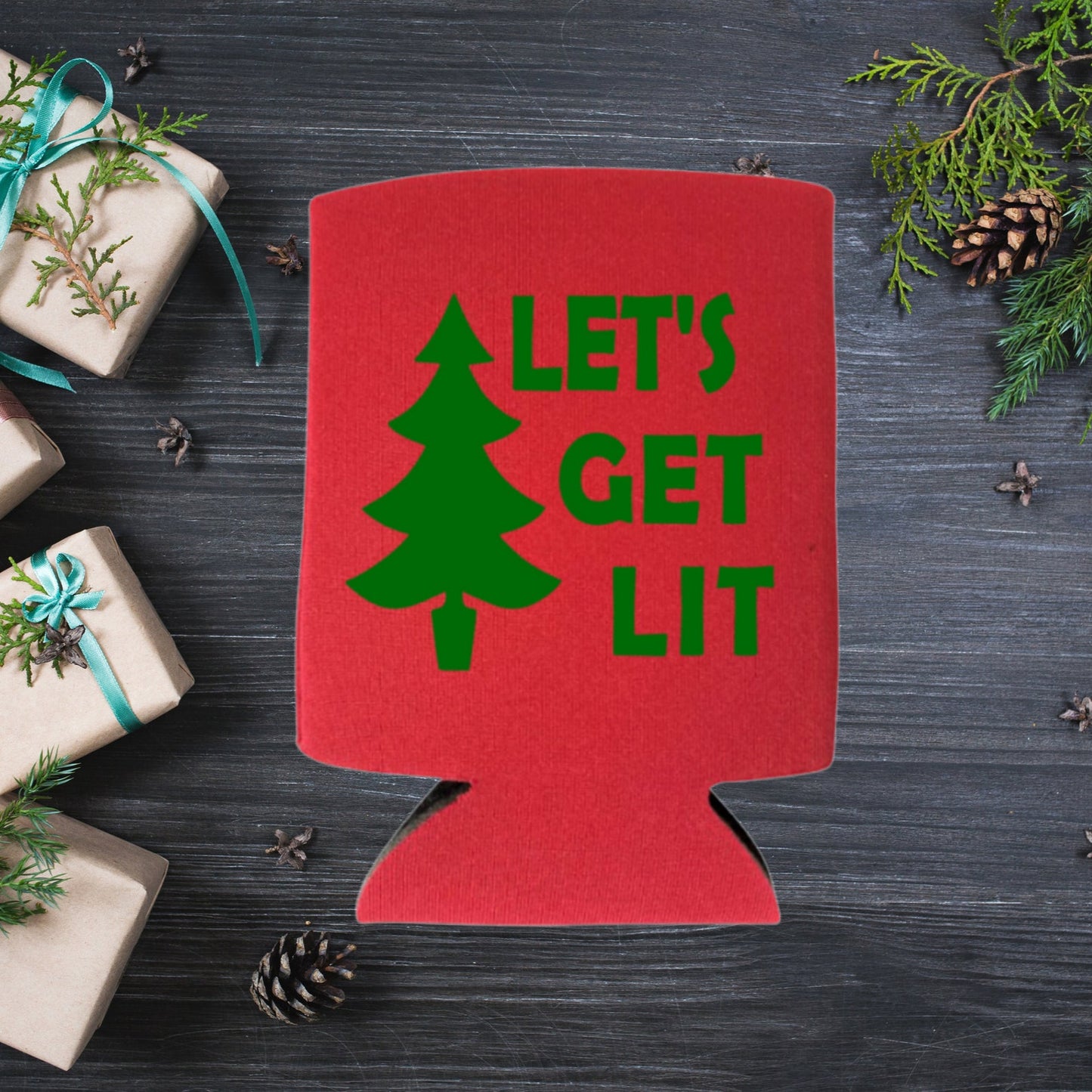 Christmas Can Coolers, Let's Get Lit Beer Coolies