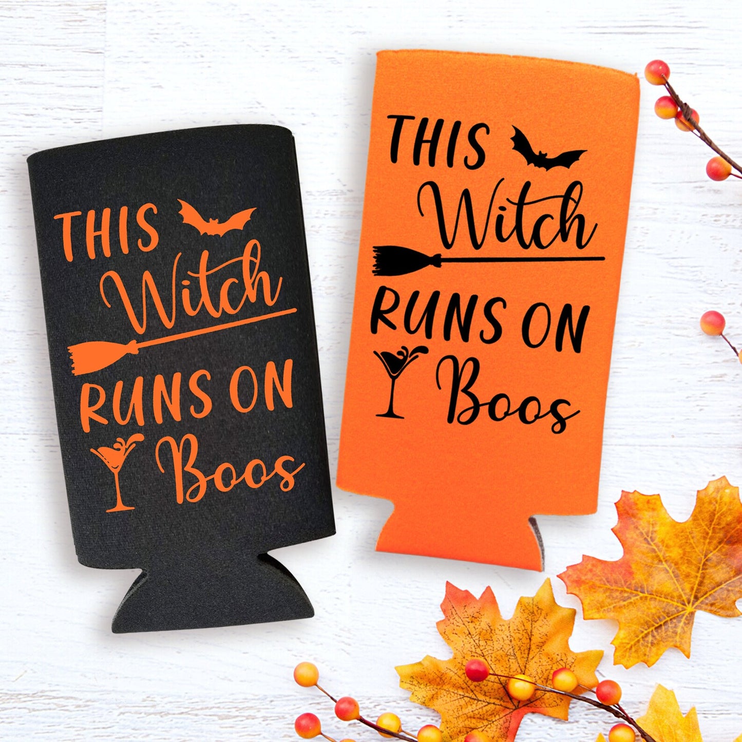 Halloween Spiked Seltzer Coolers, This Witch Runs On Boos Skinny Coolies