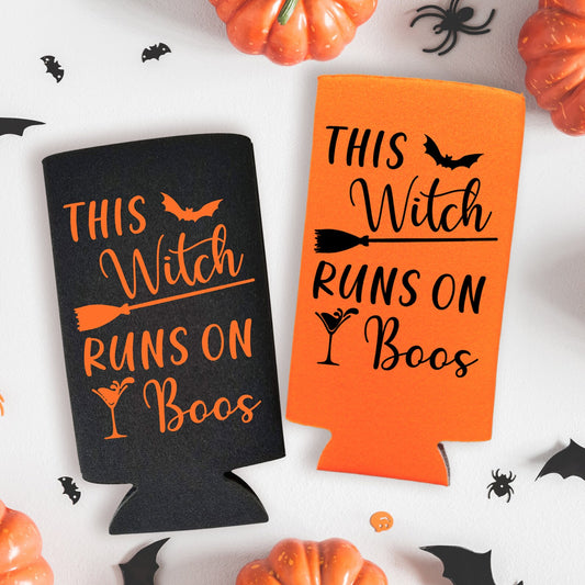 Halloween Spiked Seltzer Coolers, This Witch Runs On Boos Skinny Coolies