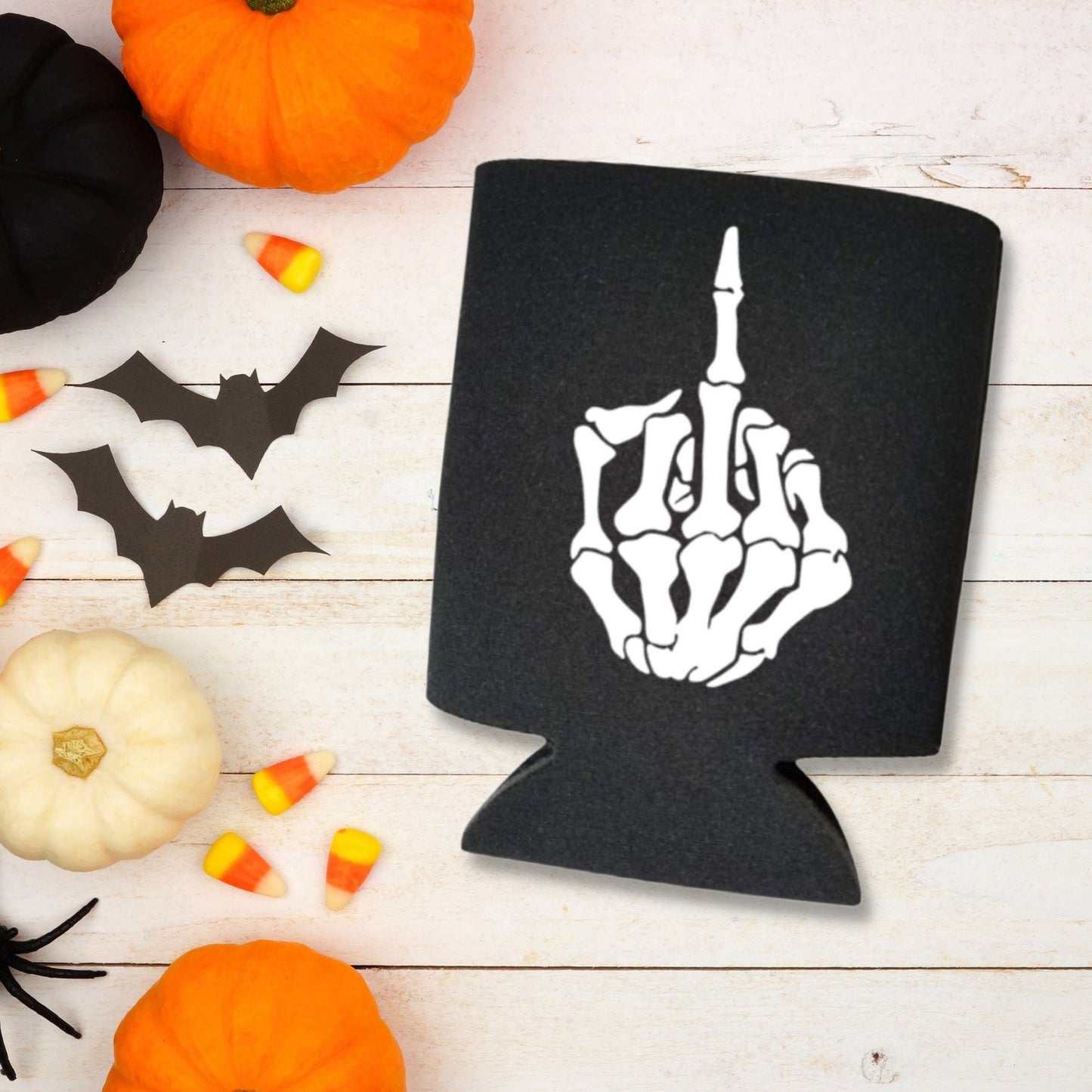 Funny Halloween Can Coolers, Skeleton Middle Finger Beer Coolies