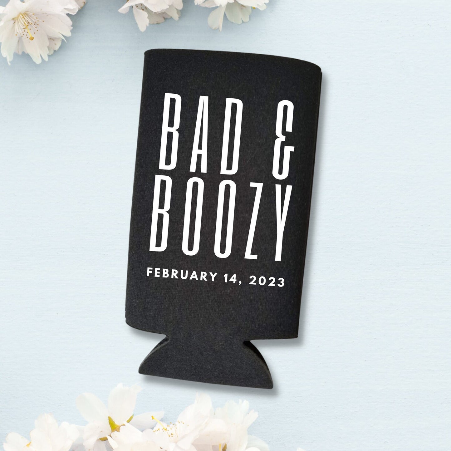 Custom Bachelorette Spiked Seltzer Coolers, Bad & Boozy and Bride & Boozy Skinny Coolies