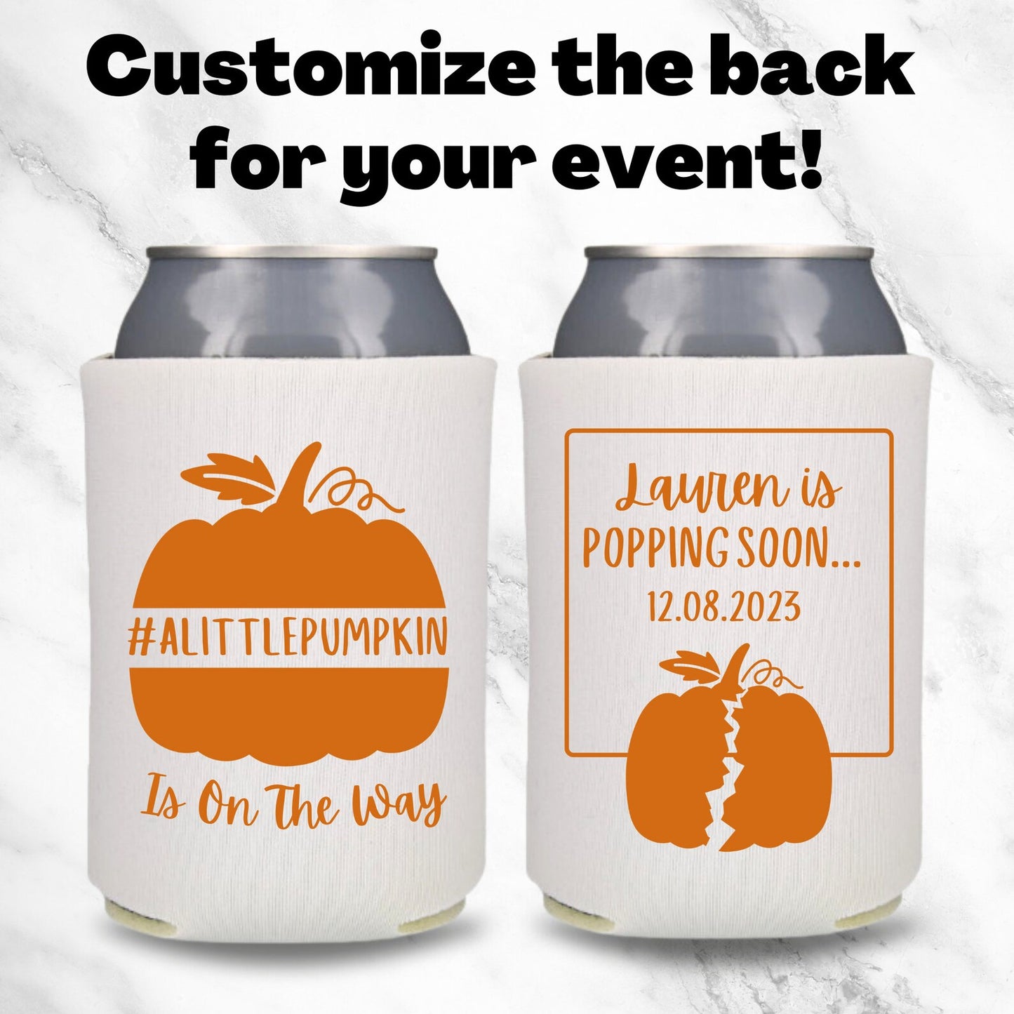 Custom Fall Theme Baby Shower Can Coolers, A Little Pumpkin Is On The Way Coolies