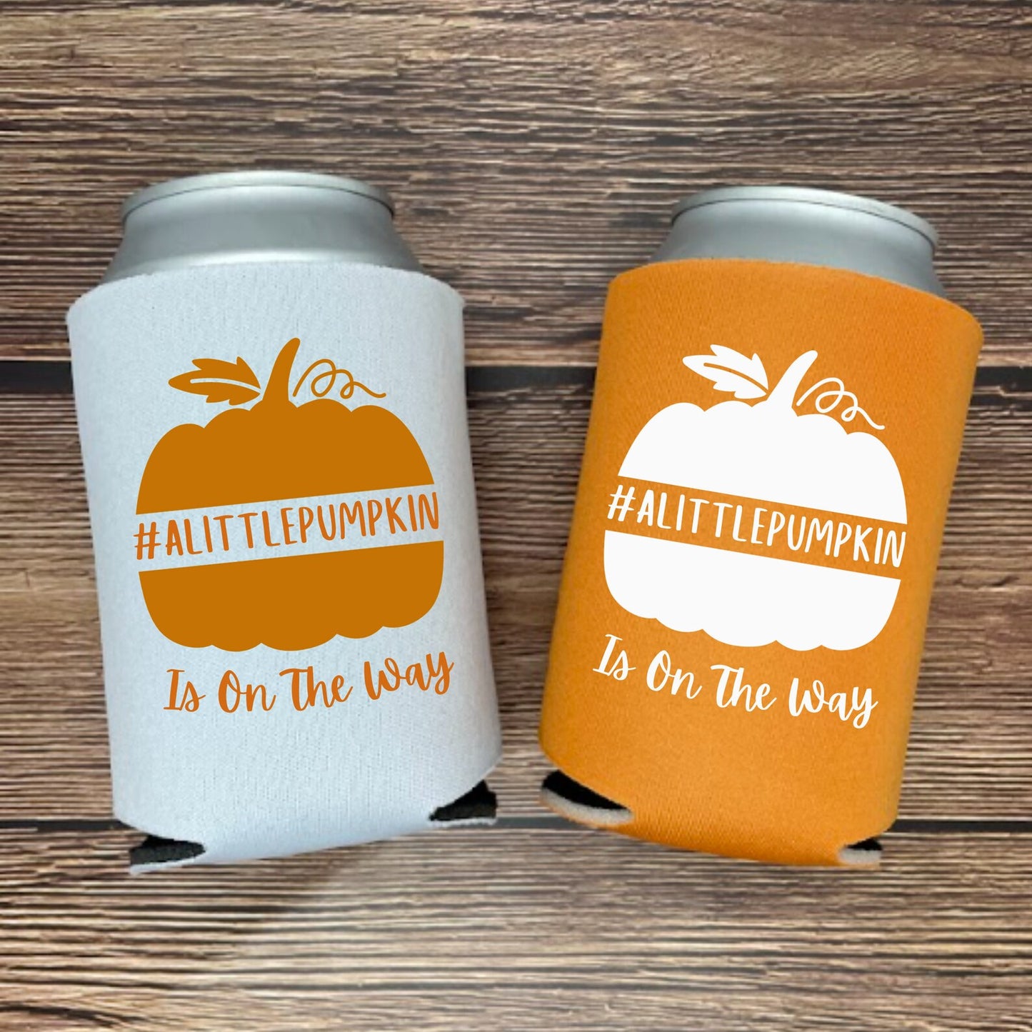 Custom Fall Theme Baby Shower Can Coolers, A Little Pumpkin Is On The Way Coolies
