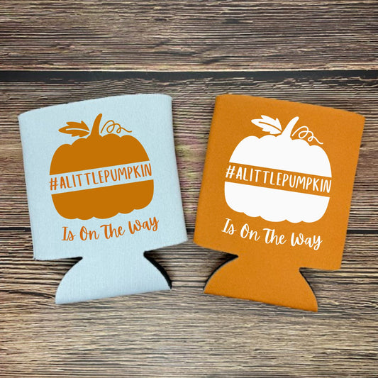 Custom Fall Theme Baby Shower Can Coolers, A Little Pumpkin Is On The Way Coolies