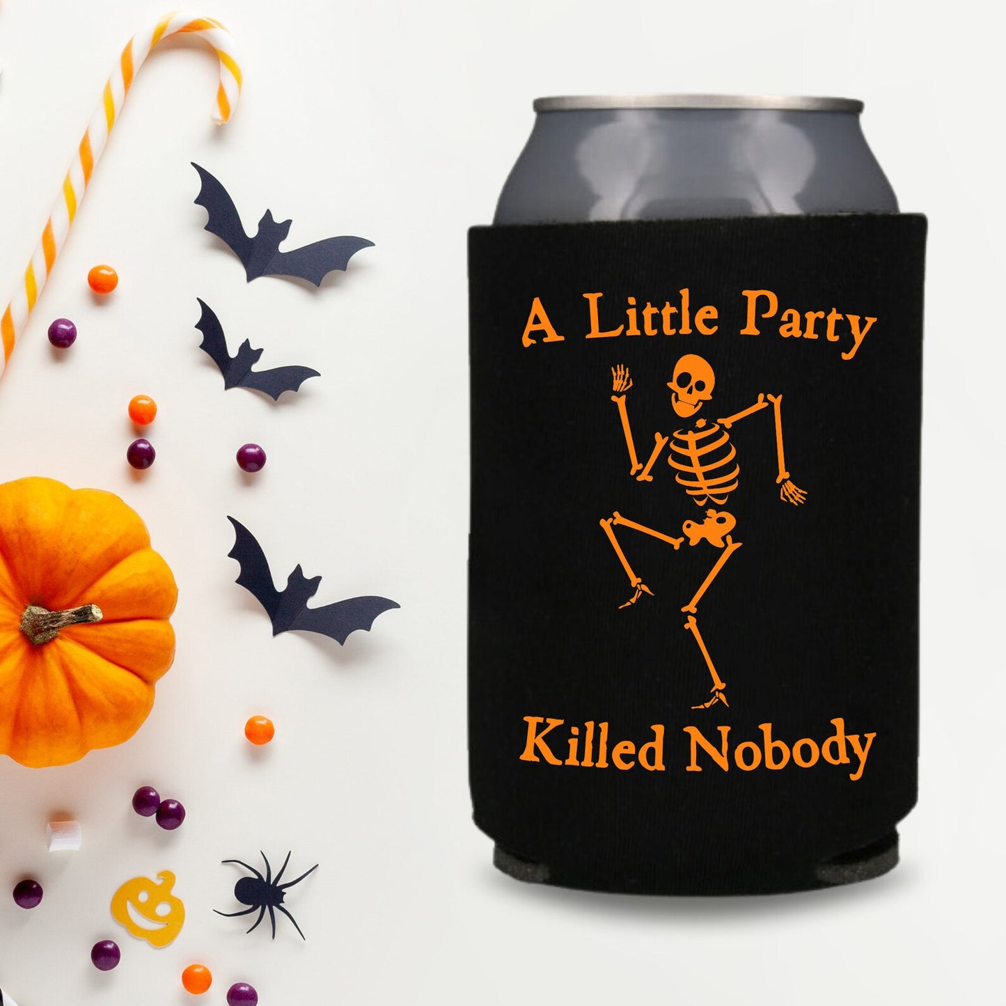 Halloween Can Coolers, A Little Party Killed Nobody Beer Coolies