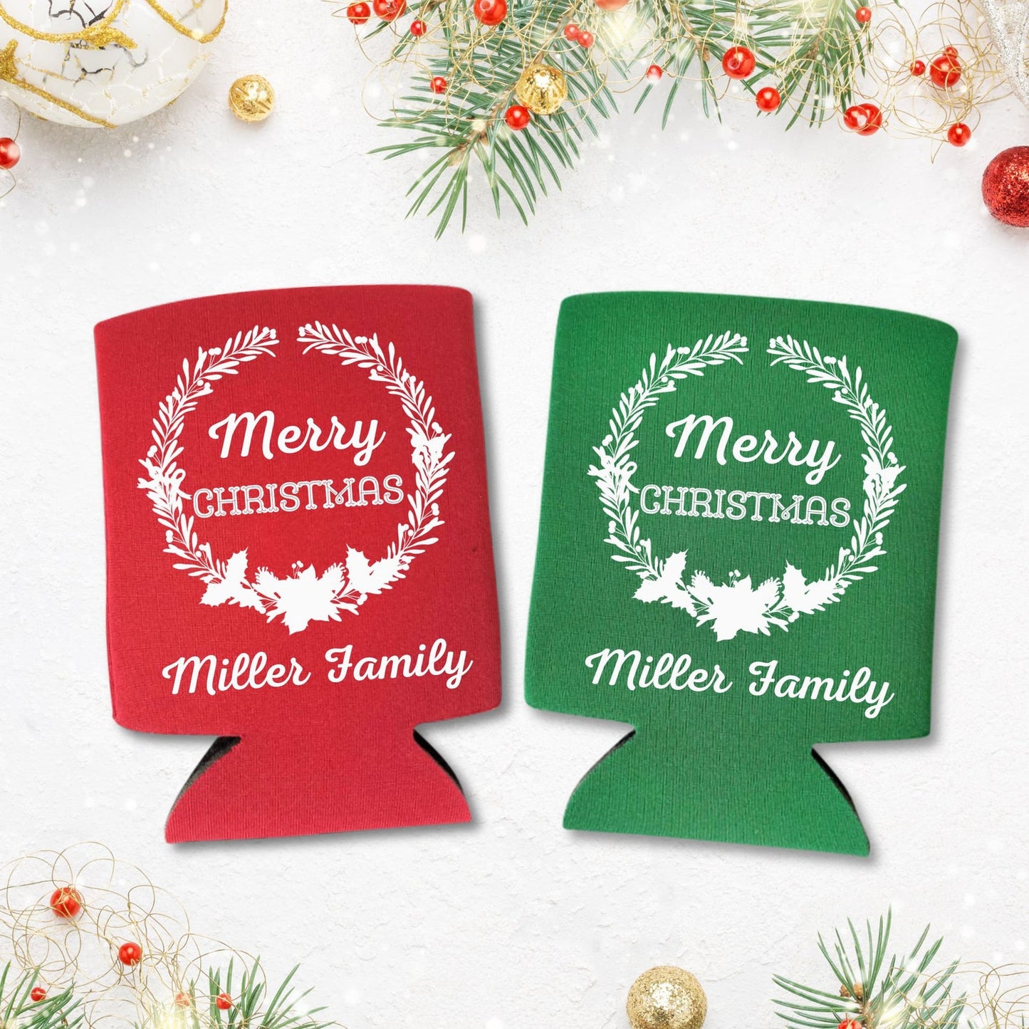 Custom Family Christmas Party Can Coolers, Let's Get Lit Beer Coolies