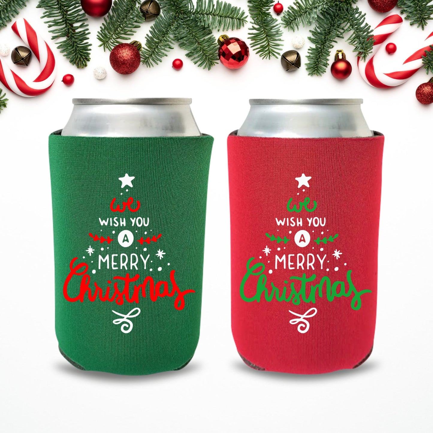 Christmas Can Coolers, We Wish You A Merry Christmas Beer Coolies