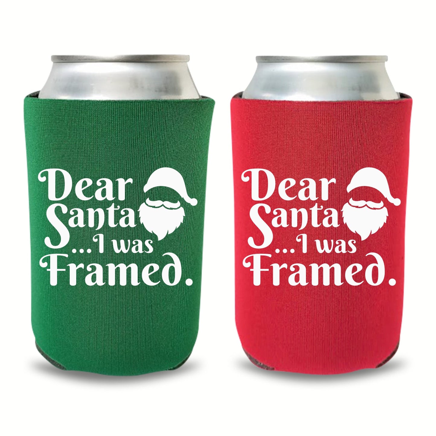 Christmas Can Coolers, Dear Santa I Was Framed Beer Coolies