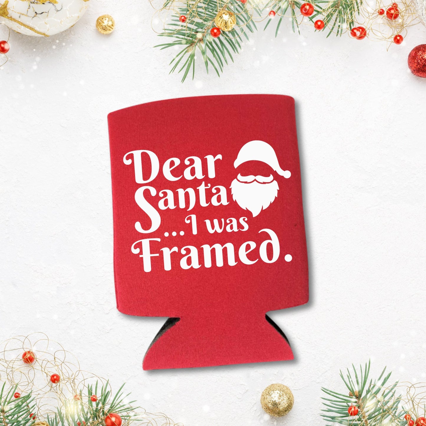 Christmas Can Coolers, Dear Santa I Was Framed Beer Coolies