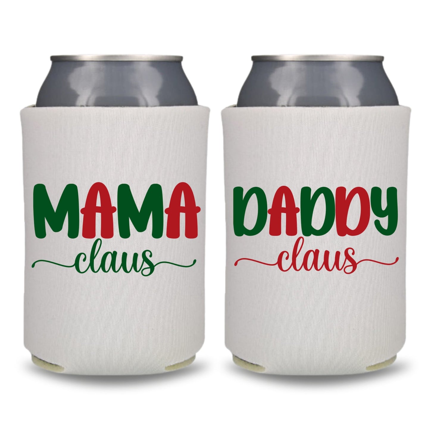 Christmas Can Coolers, Mama Claus, Daddy Claus, Beer Coolies