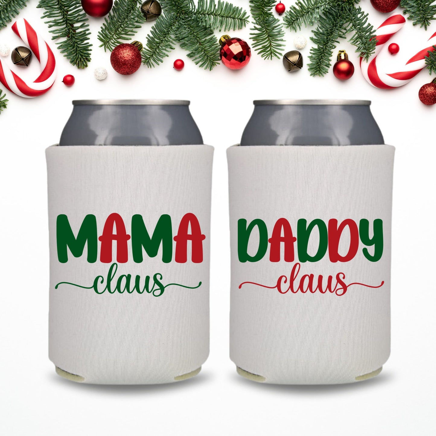 Christmas Can Coolers, Mama Claus, Daddy Claus, Beer Coolies