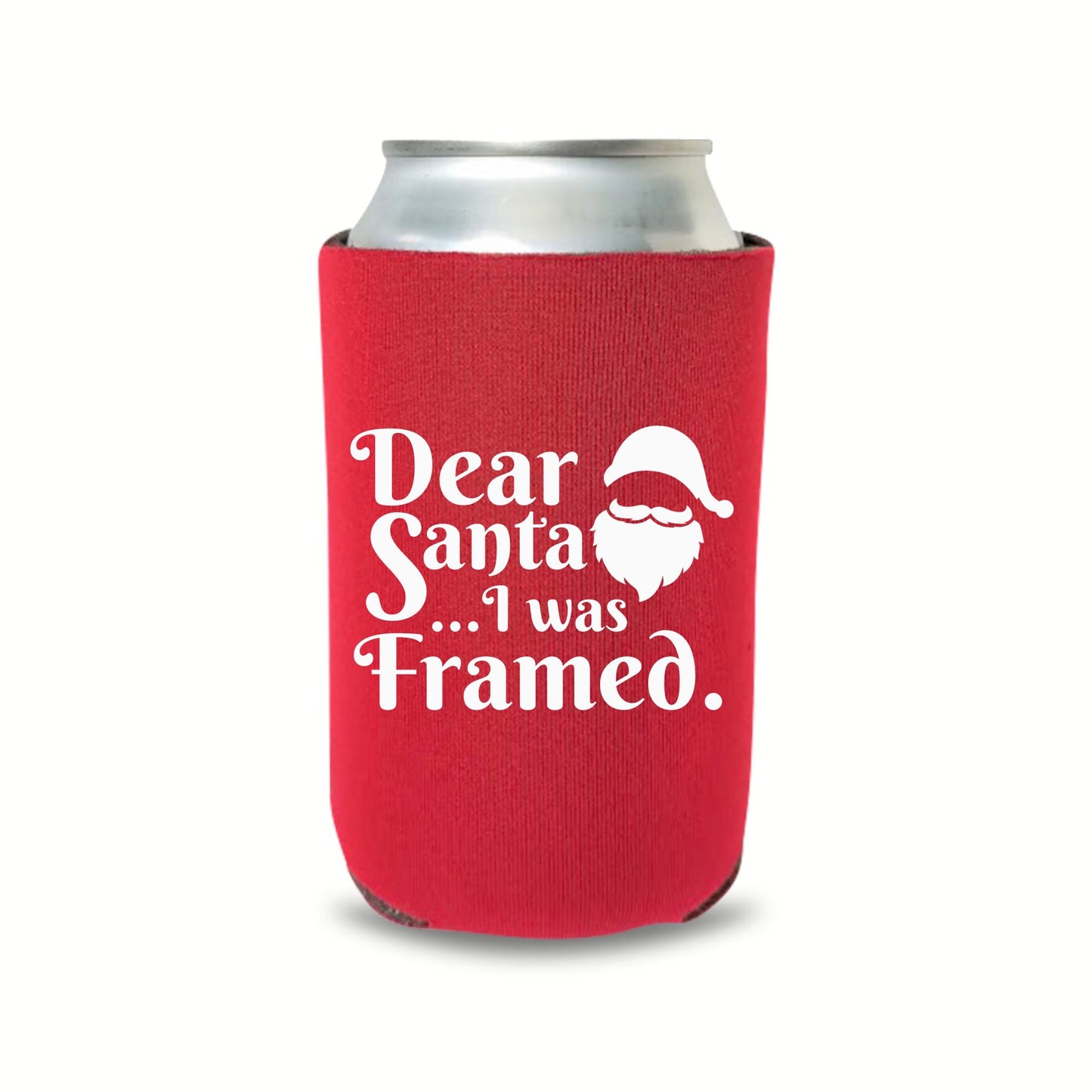 Christmas Can Coolers, Dear Santa I Was Framed Beer Coolies
