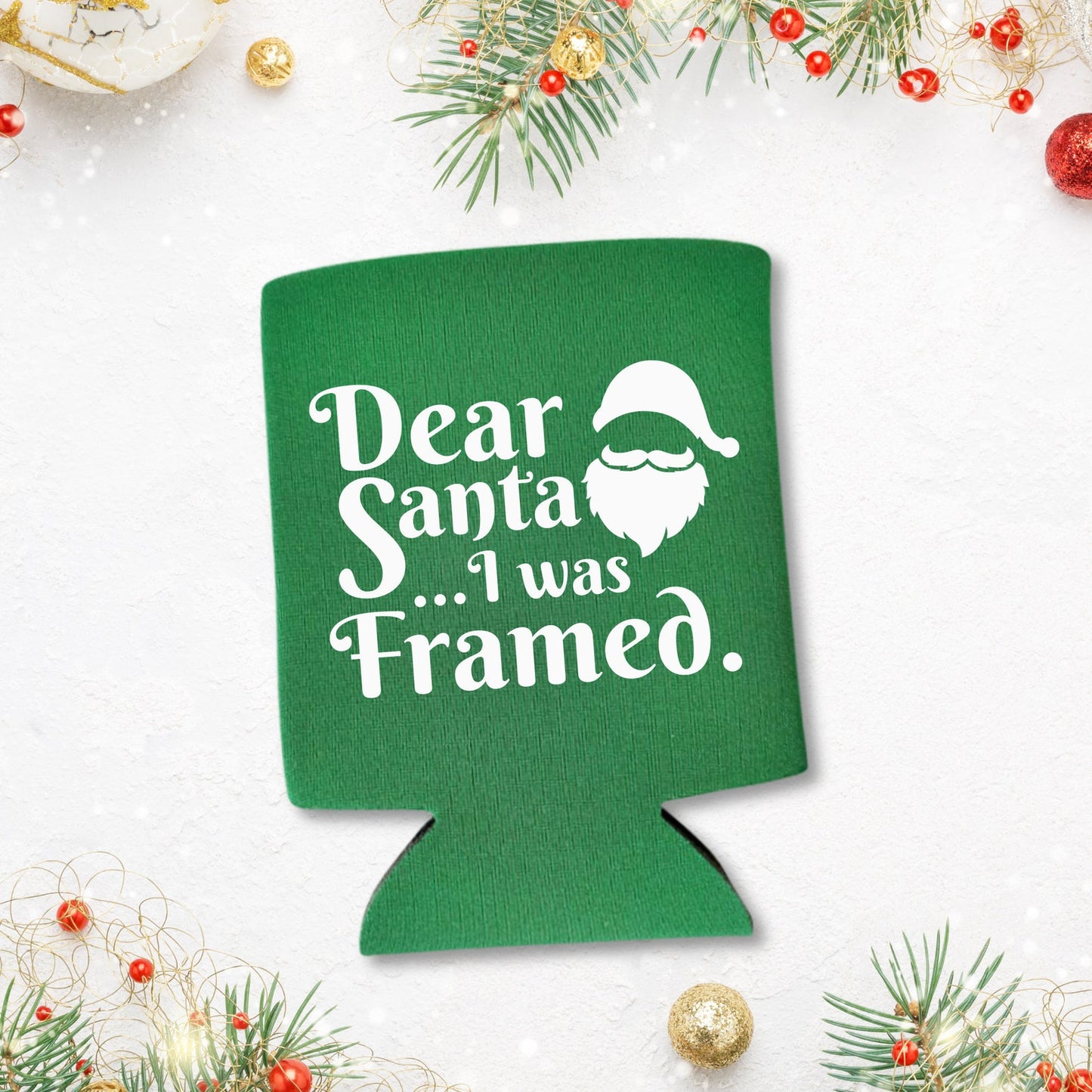 Christmas Can Coolers, Dear Santa I Was Framed Beer Coolies