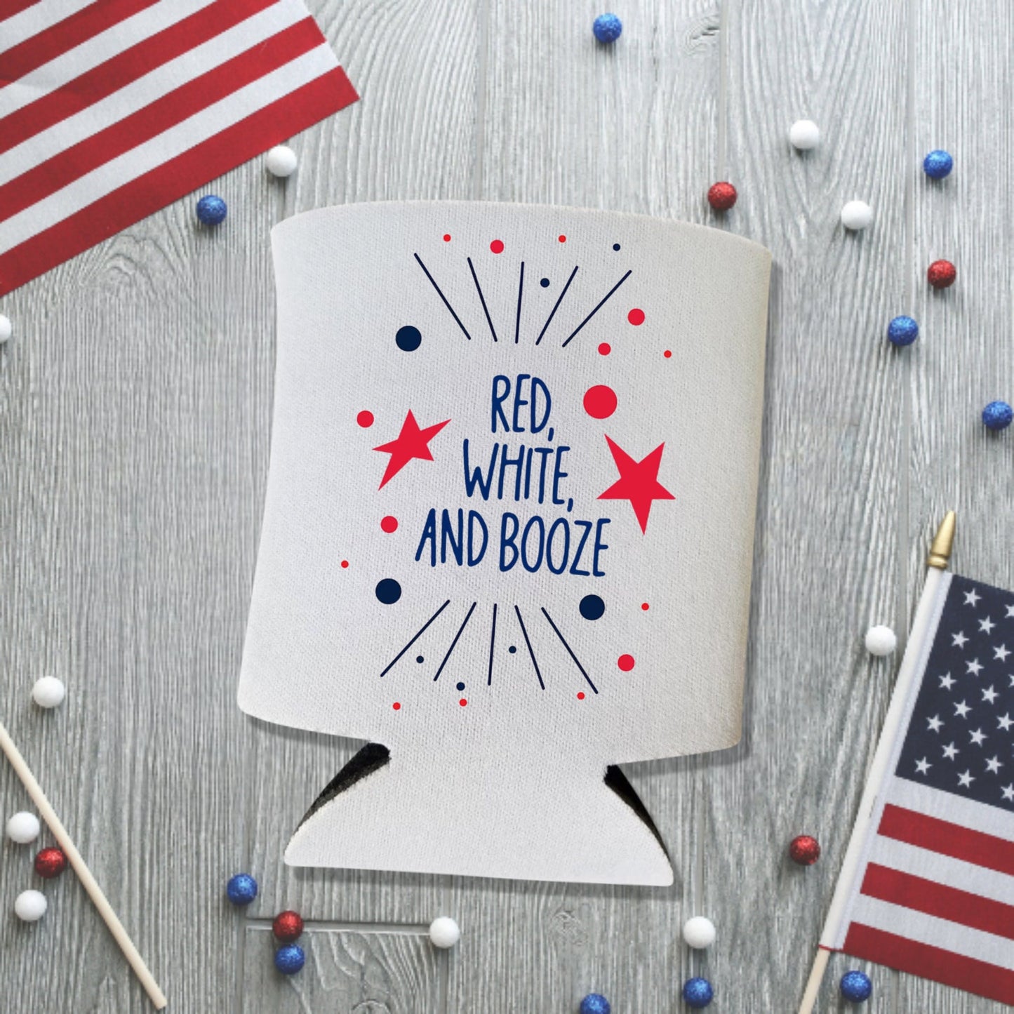 Funny Patriotic Beer Can Coolers, Red White and Booze Coolies for 4th of July