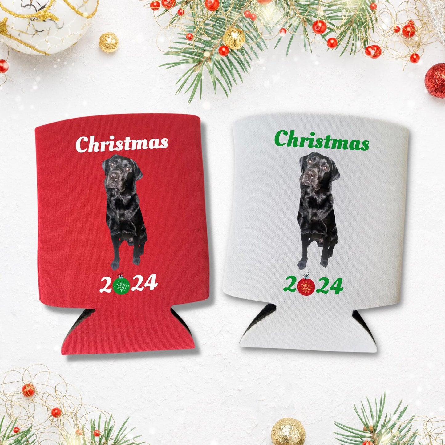 Custom Photo Christmas Can Coolers, Pet Lover Beer Coolies
