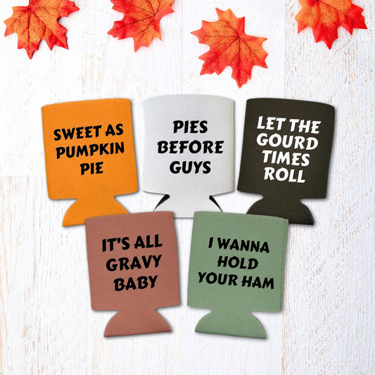 Fall Can Coolers, Funny Friendsgiving Party Coolies