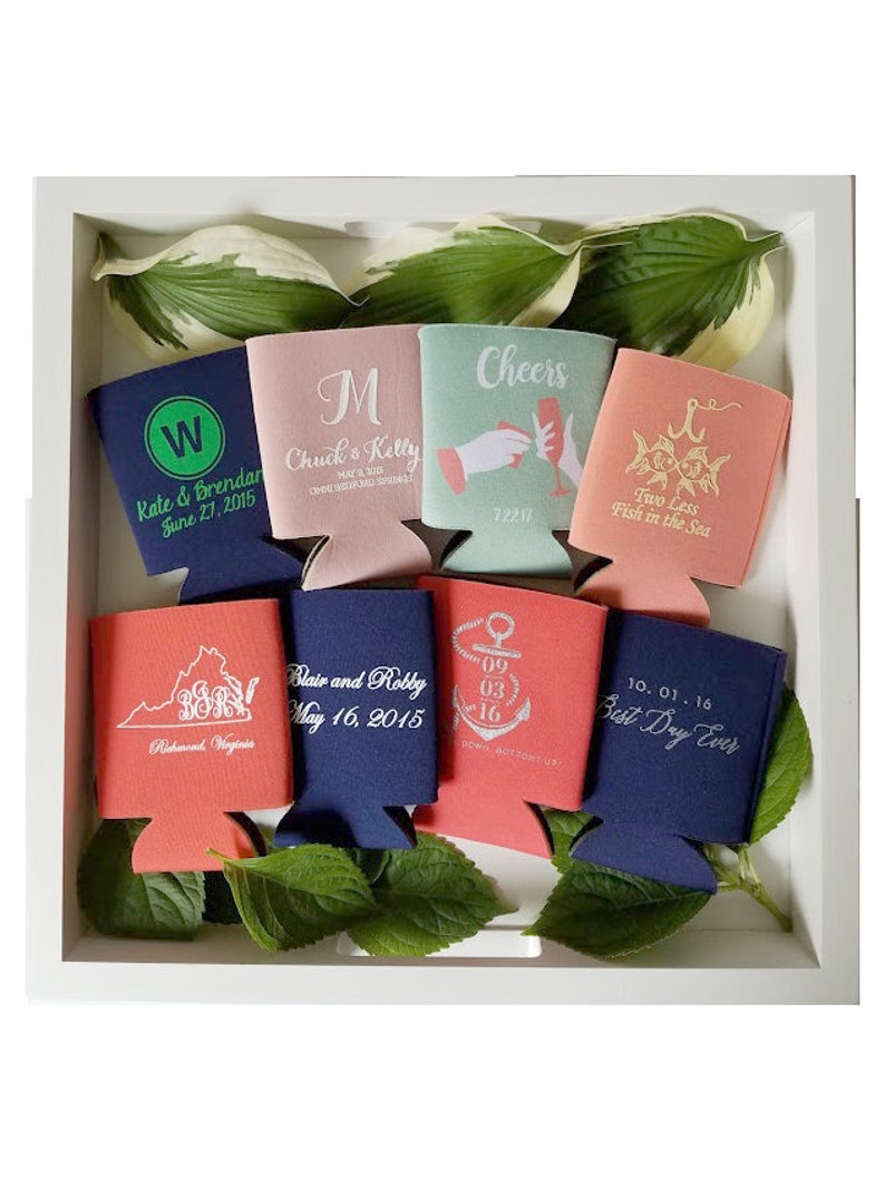 Personalized White Marble Pattern Can Coolers, Wedding Monogrammed Coolies