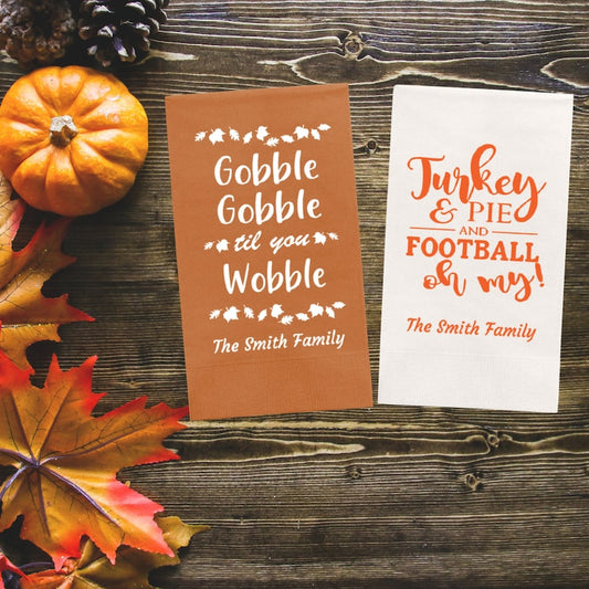 Custom Set of Thanksgiving Paper Dinner Napkins, Orange and White Table Decor