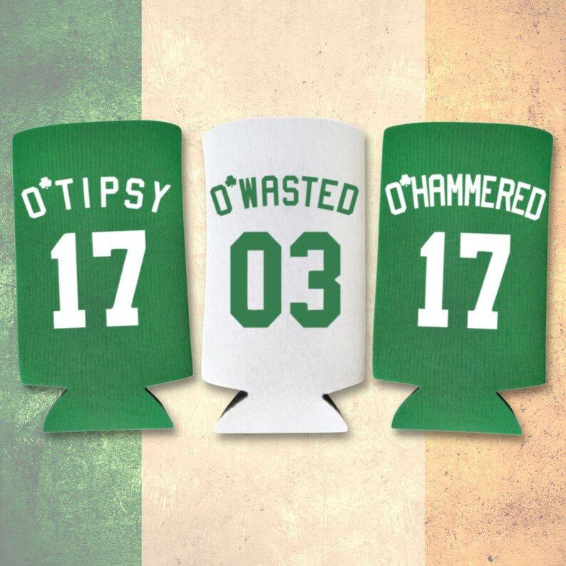 Funny St. Patrick's Day Skinny Seltzer Coolers, O'Tipsy O'Wasted O'Hammered Coolies