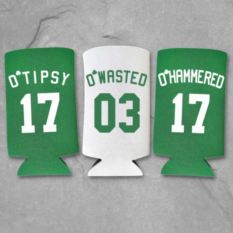 Funny St. Patrick's Day Skinny Seltzer Coolers, O'Tipsy O'Wasted O'Hammered Coolies