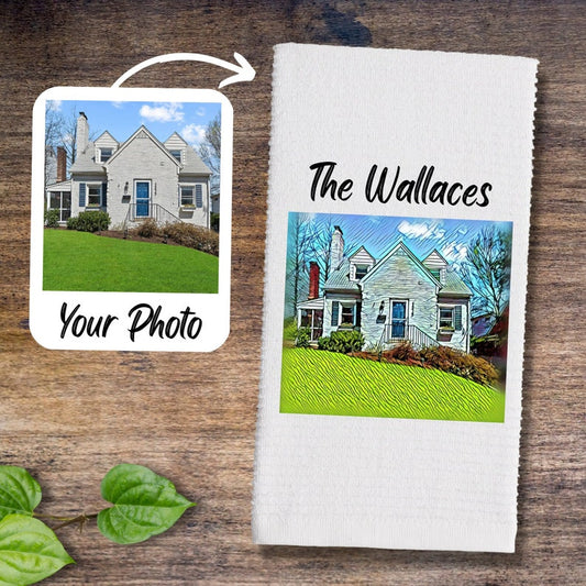 Custom Kitchen Towel with House Photo, Dish Towel Housewarming Gift for New Homeowner