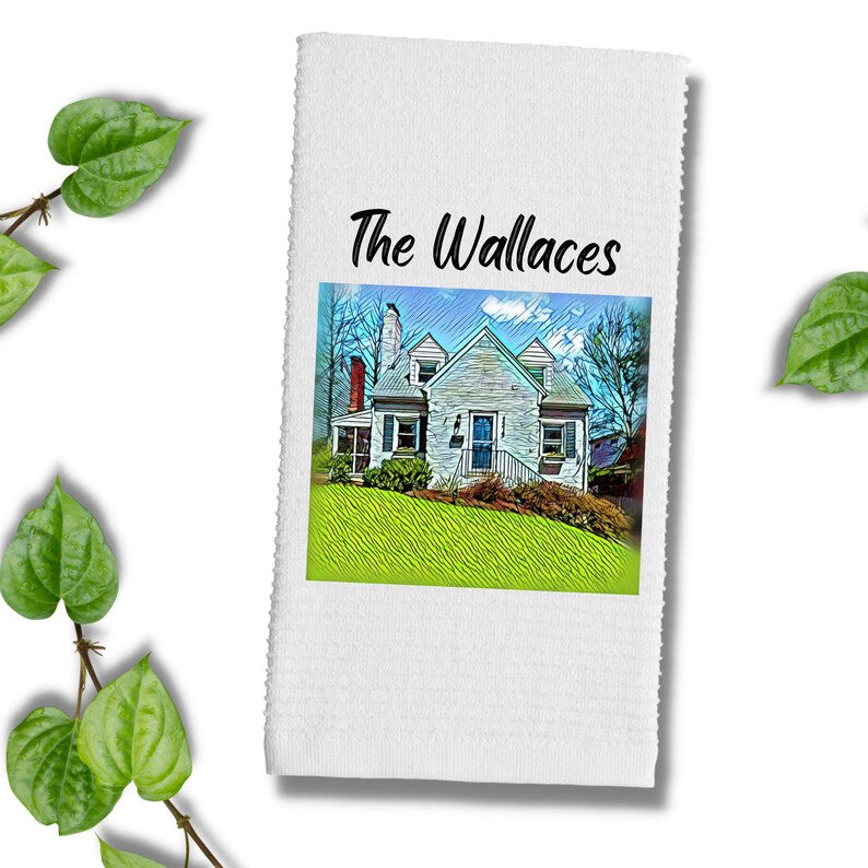 Custom Kitchen Towel with House Photo, Dish Towel Housewarming Gift for New Homeowner