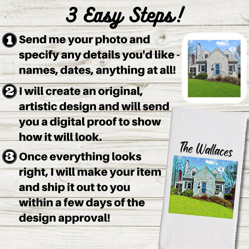 Custom Kitchen Towel with House Photo, Dish Towel Housewarming Gift for New Homeowner