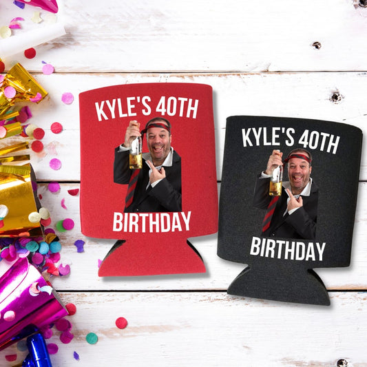 Custom Photo Birthday Party Can Cooler, Gag Gift Coolies