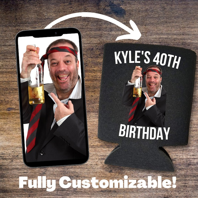 Copy - Custom Photo Birthday Party Can Cooler, Gag Gift Coolies (Copy)