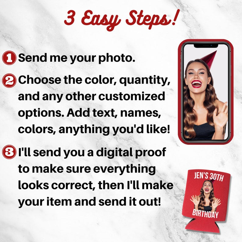 Custom Photo Birthday Party Can Cooler, Girlfriend Gift Coolies