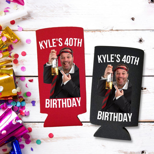 Custom Photo Birthday Party Slim Cooler, Gag Gift Spiked Seltzer Coolies