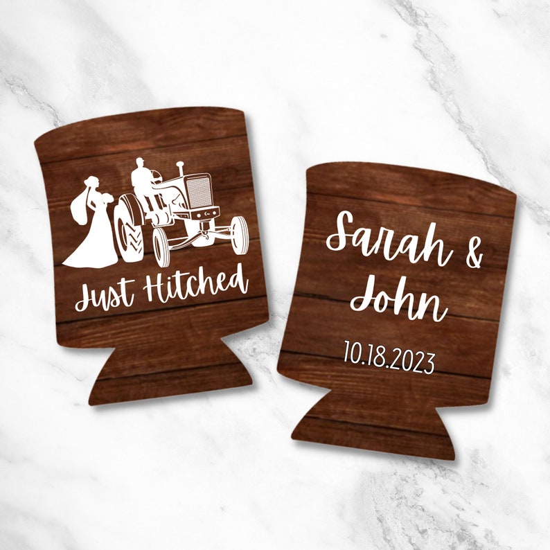 Custom Barnwood Can Coolers, Just Hitched Wedding Coolies